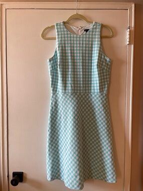 Ann Taylor Aqua and White Gingham Sleeveless Dress